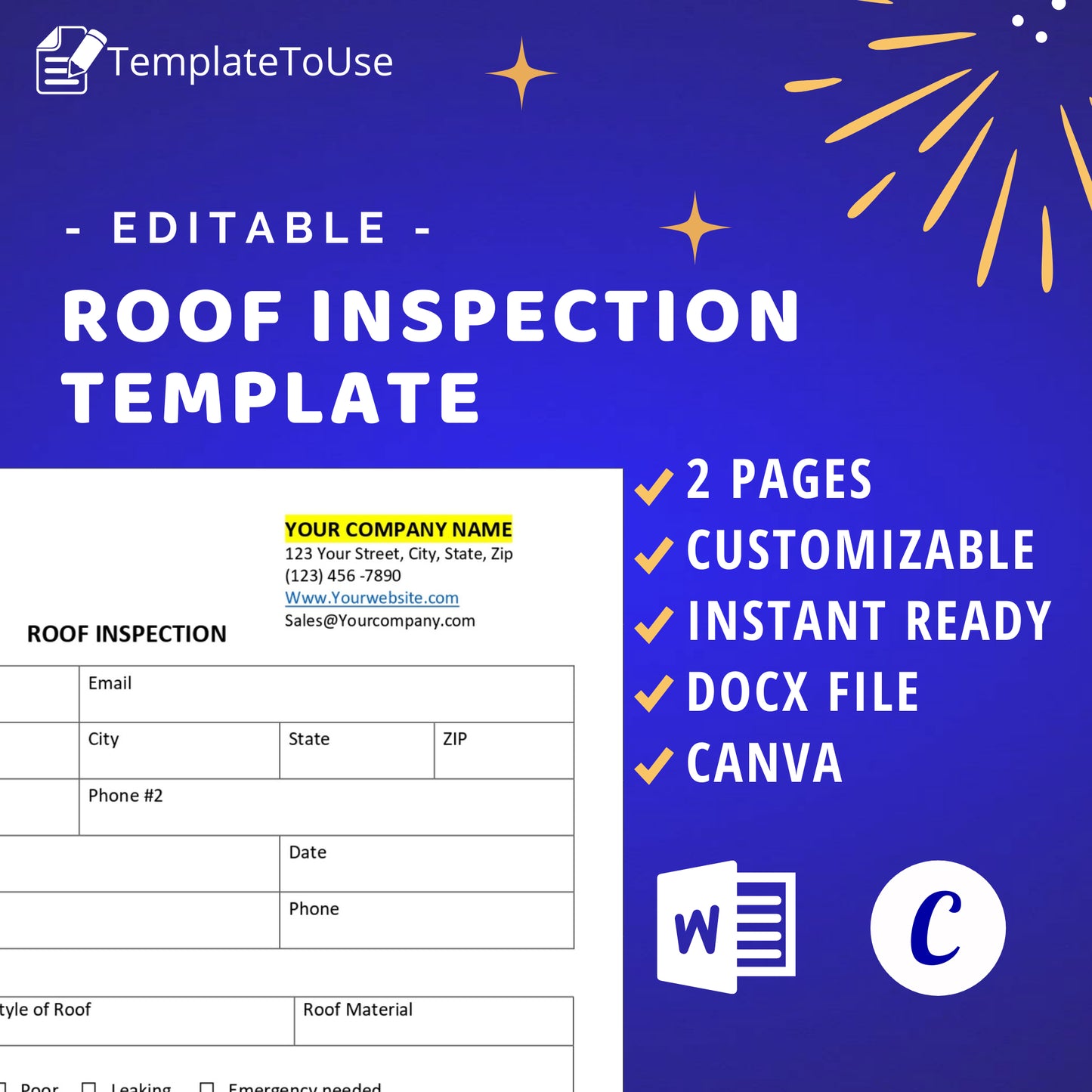 Roofing Agreement Contract Bundle, Roofing Business, Service Editable Template, Docx, Canva